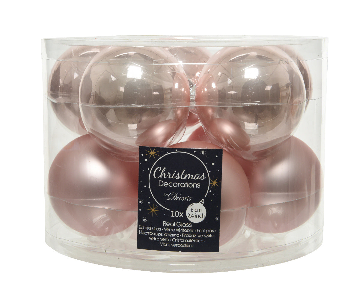 10 PALLINE DI VETRO D.6CM ROSA PALLIDO