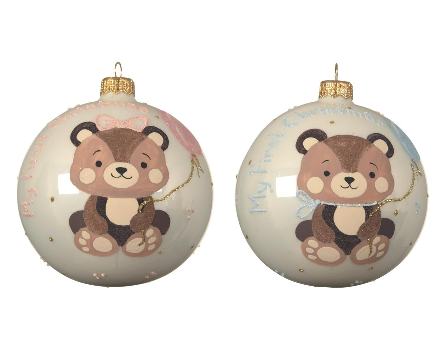 PALLINA DI NATALE IN VETRO CHAMPAGNE CON DECVORAZIONE ORSETTO 10CM ASSORTITA