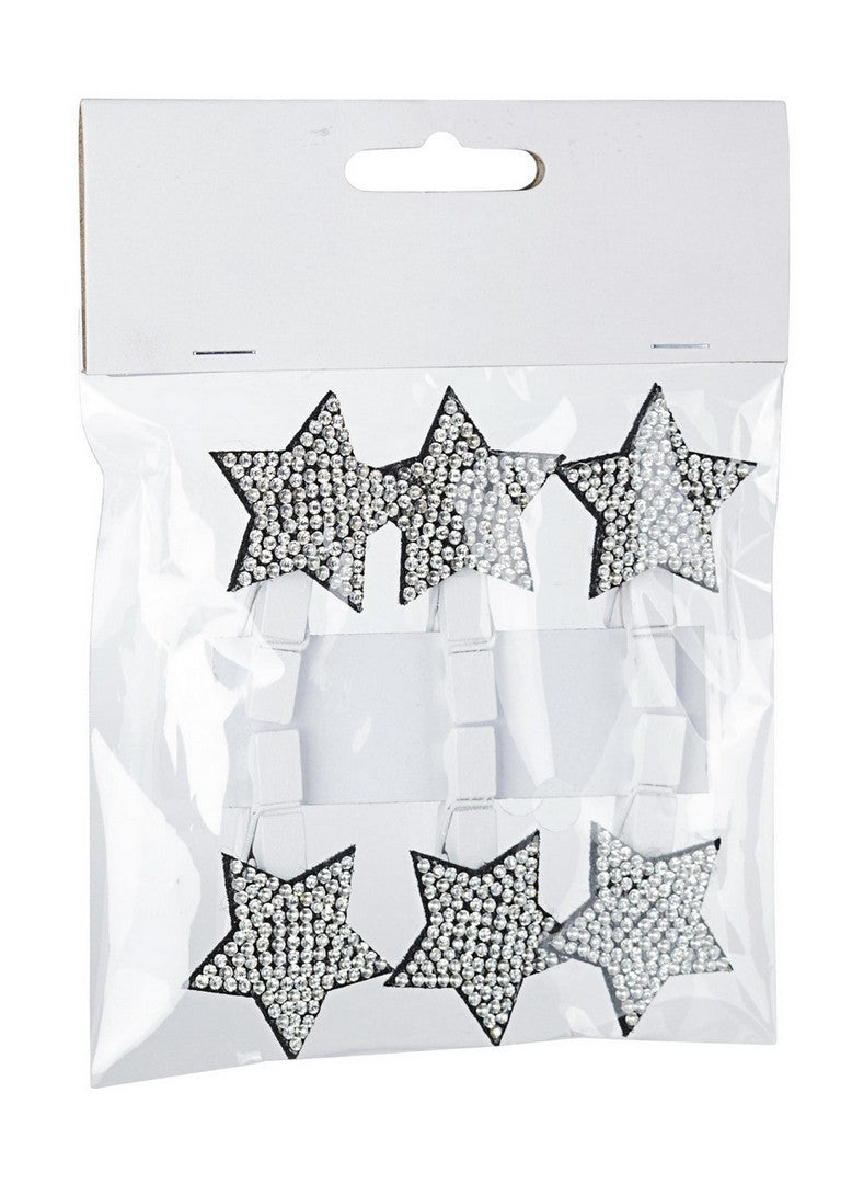 6 CLIP STELLE ARGENTO EFFETTO SWAROVSKI