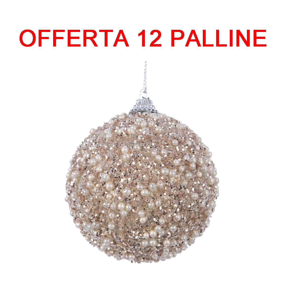 OFFERTA 12 PALLINE DI NATALE 8CM CON PERLINE CASHMERE