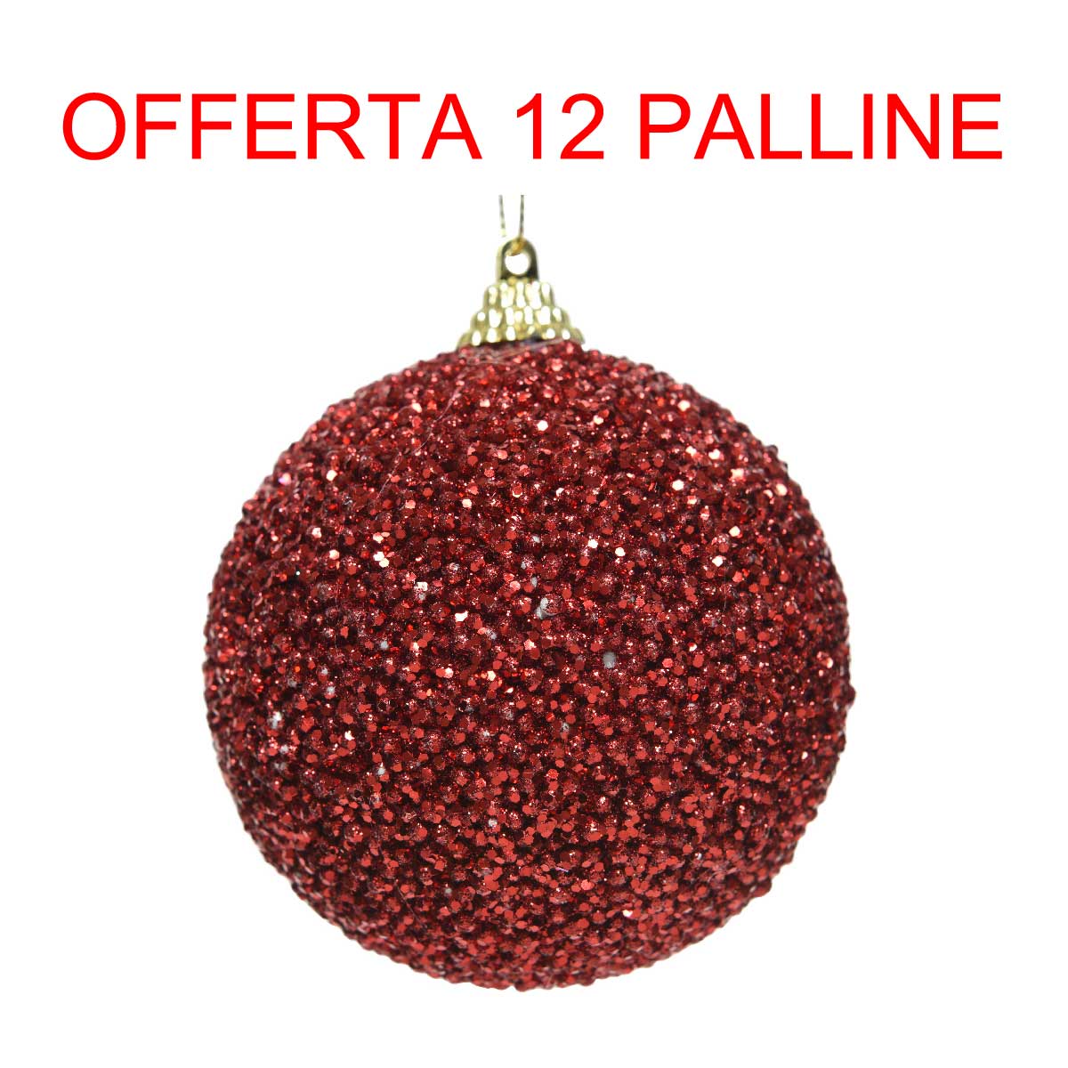 OFFERTA 12 PALLINE DI NATALE GLITTER 8 CM ROSSO