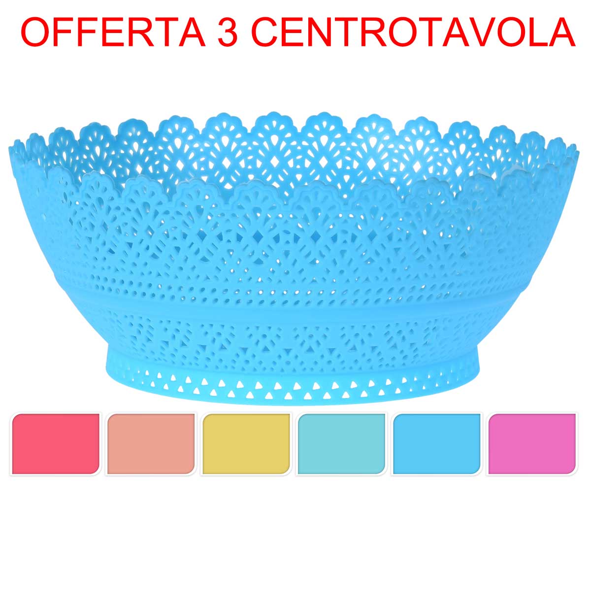 OFFERTA 3 CENTROTAVOLA 25X10CM COLORI ASSORTITI
