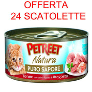 OFFERTA 24 SCATOLETTE CIBO UMIDO GATTO NATURA PURO SAPORE TONNO/ARAGOSTA 70GR