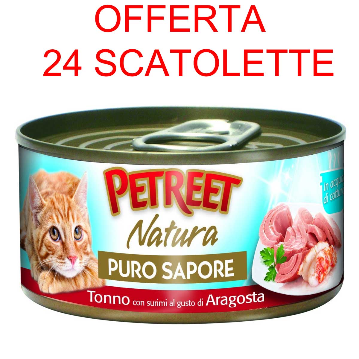 OFFERTA 24 SCATOLETTE CIBO UMIDO GATTO NATURA PURO SAPORE TONNO/ARAGOSTA 70GR
