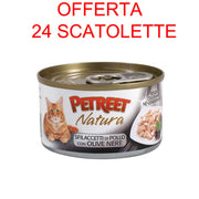 OFFERTA 24 SCATOLETTE CIBO UMIDO GATTO ADULTO NATURA SFILACCETTI POLLO/OLIVE 70GR