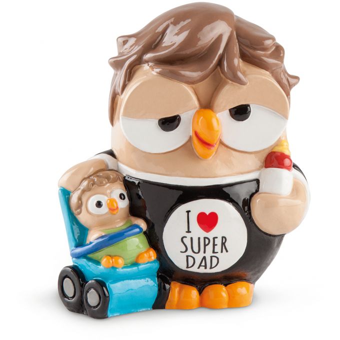 STATUINA GOOFI GUFO I LOVE SUPER DAD 8X10CM  SALVADANAIO