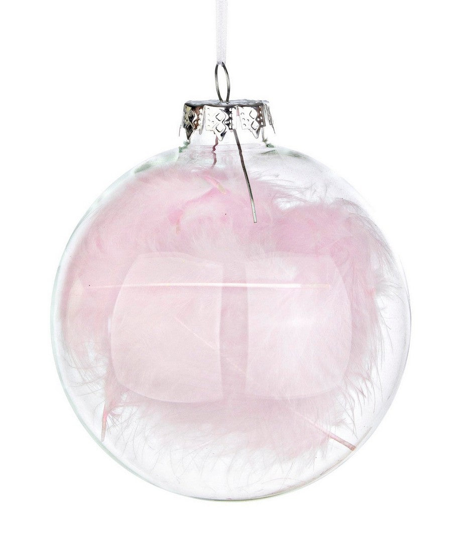 PALLINA IN VETRO CON PIUMA ROSA Ø10CM