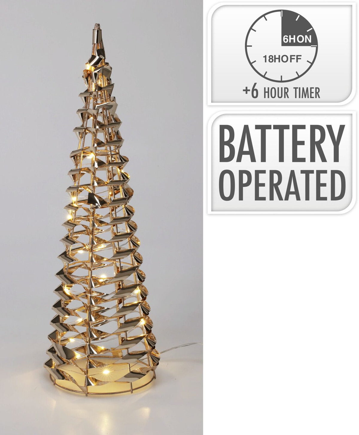 Albero decorativo a LED, 30 LED, 40 cm, colore oro, luce bianco caldo