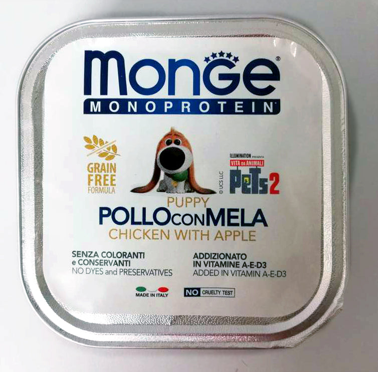 MONGE SCATOLETTA CIBO UMIDO CANE PUPPY FRUIT POLLO CON MELA 150GR