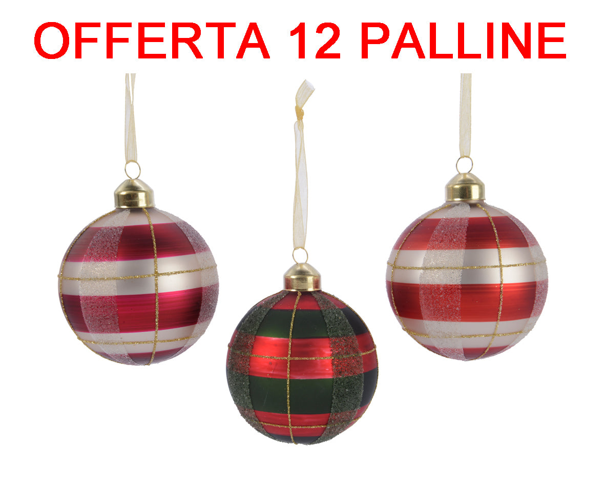 OFFERTA 12 PALLINE DI NATALE 8CM SCOTTISH STYLE ASSORTITA