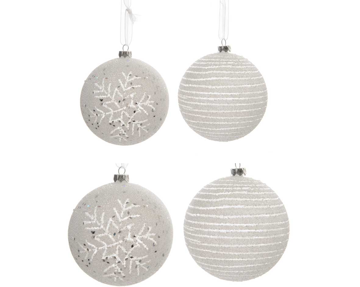 OFFERTA 4 PALLINE DI NATALE GHIACCIO DECORATE 8 CM