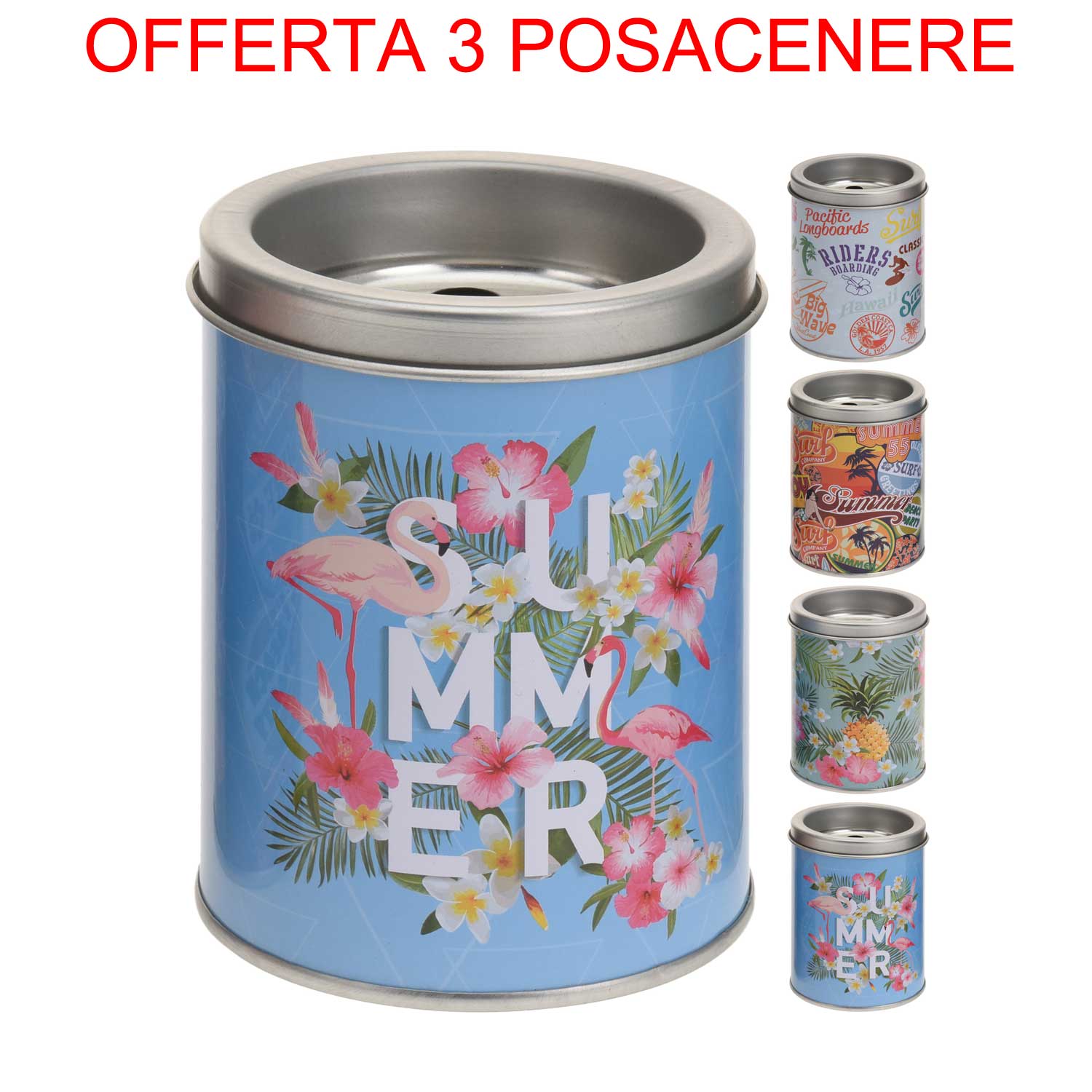 OFFERTA 3 POSACENERE IN METALLO 7X10CM DECORI ASSORTITI