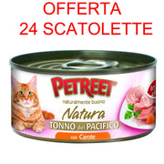 OFFERTA 24 SCATOLETTE CIBO UMIDO GATTO NATURA TONNO DEL PACIFICO/CAROTE 70GR