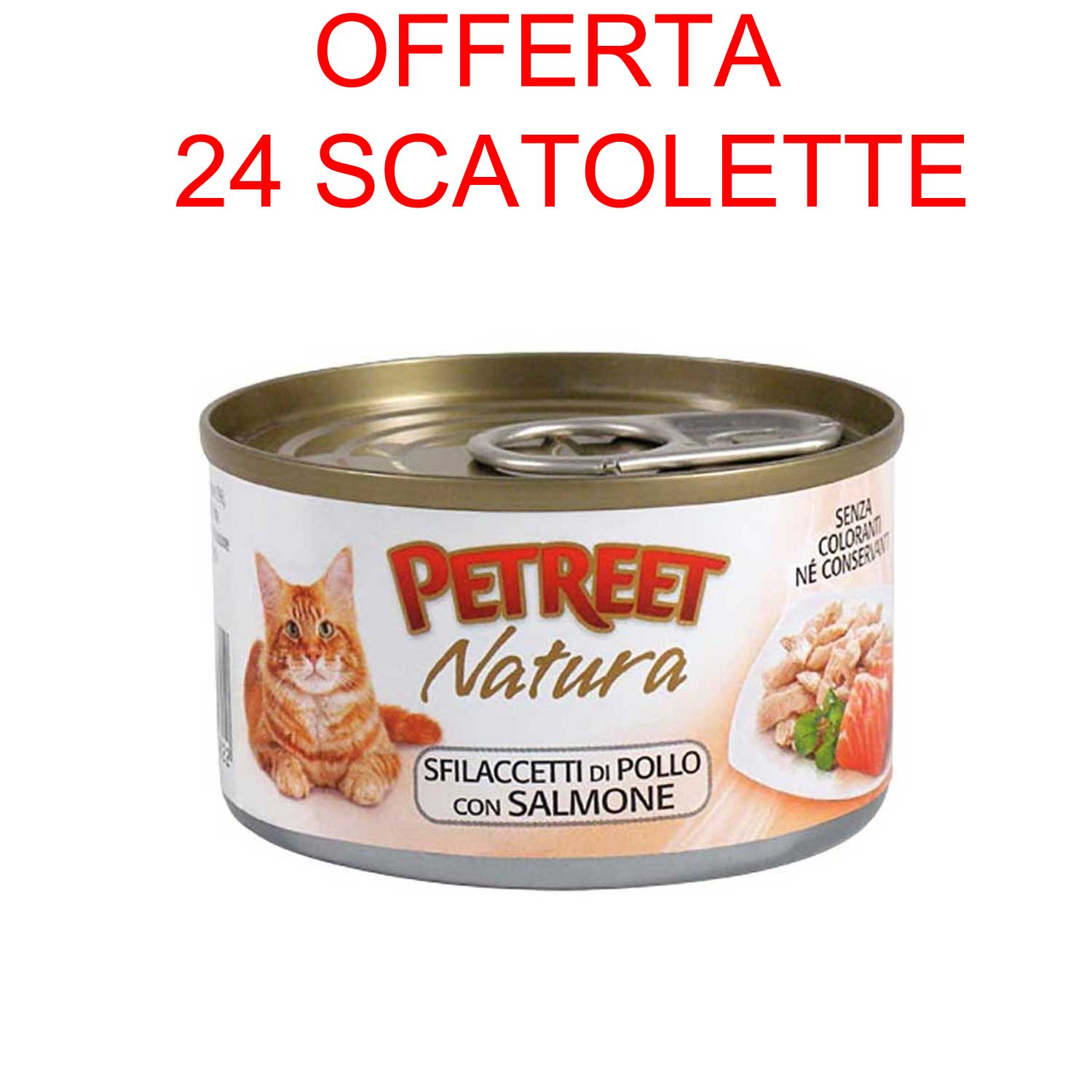 OFFERTA 24 SCATOLETTE UMIDO GATTO NATURA SFILACCETTI POLLO/SALMONE 70GR