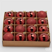 Set 16 Palline di Natale Mirrormix Assortite D6 Rosso Scuro EDG