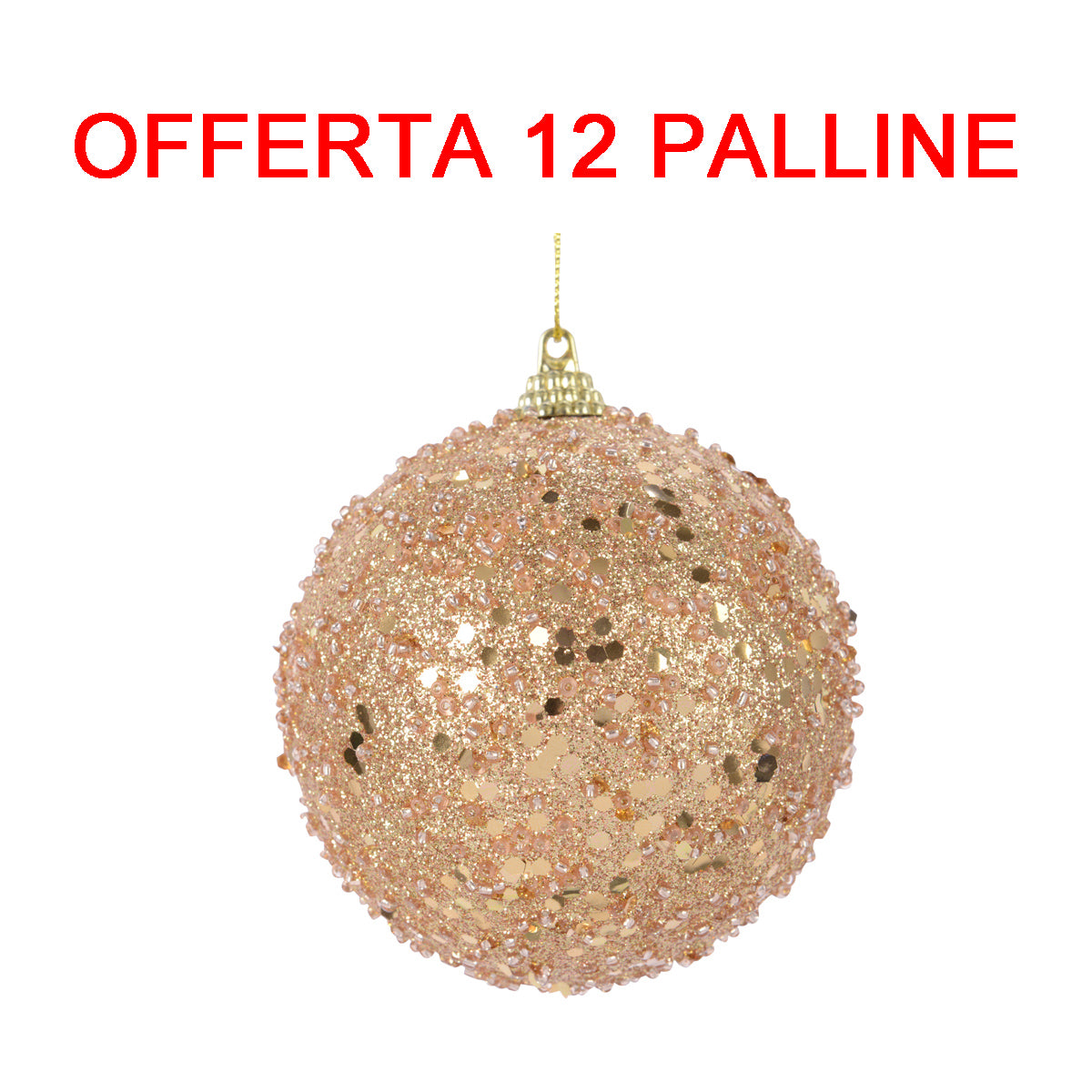 OFFERTA 12 PALLINE DI NATALE 8CM CON GLITTER OTTONE