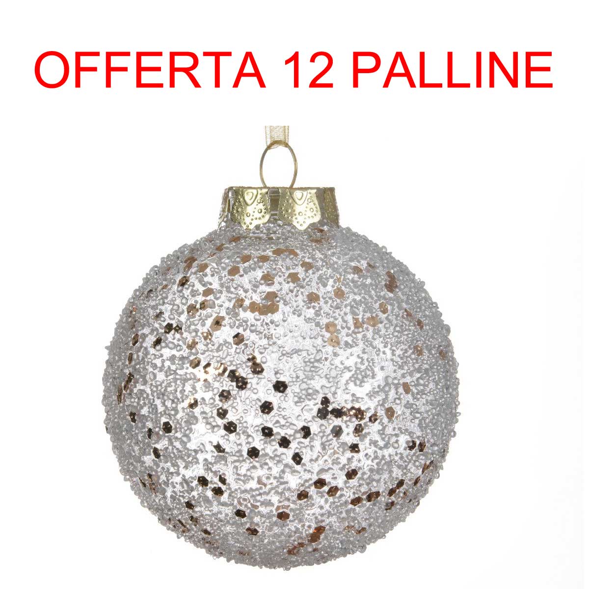 OFFERTA 12 PALLINE DI NATALE GLITTER 8 CM BIANCO