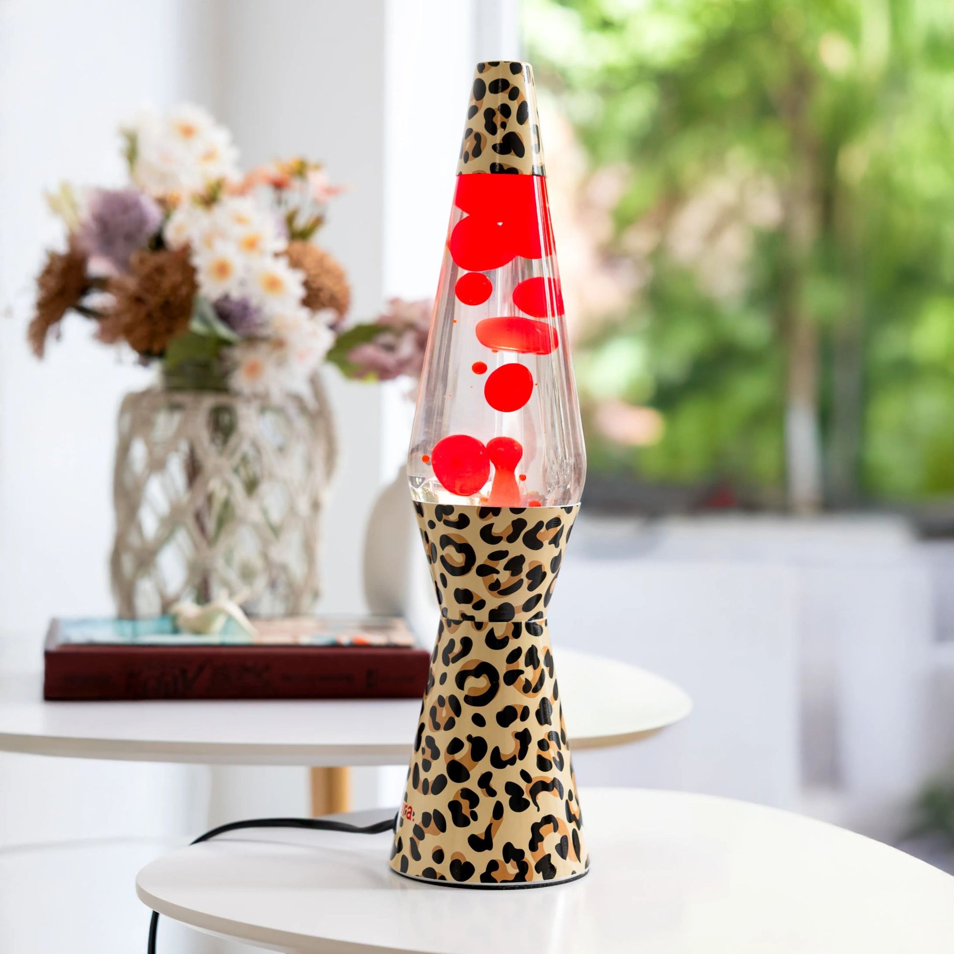 Fisura Lampada di Lava "Bullet" Leopardata, 40 cm, Stampa Leopardata / Lava Rossa