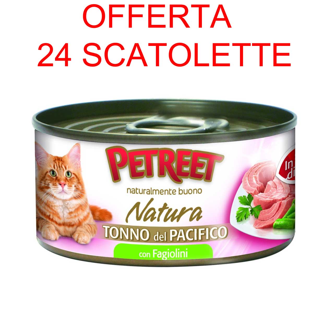 OFFERTA 24 SCATOLETTE CIBO GATTO NATURA TONNO DEL PACIFICO/FAGIOLINI 70GR