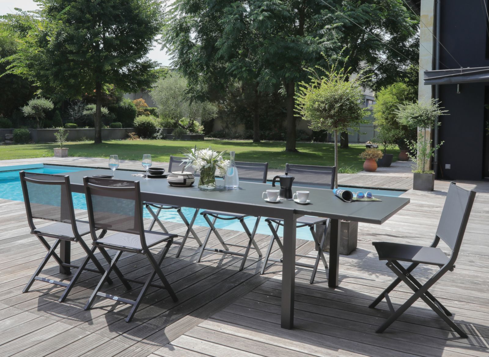 TAVOLO ALLUNGABILE IN VETRO 200/230X100 GRAFITE/GRIGIO ELISE