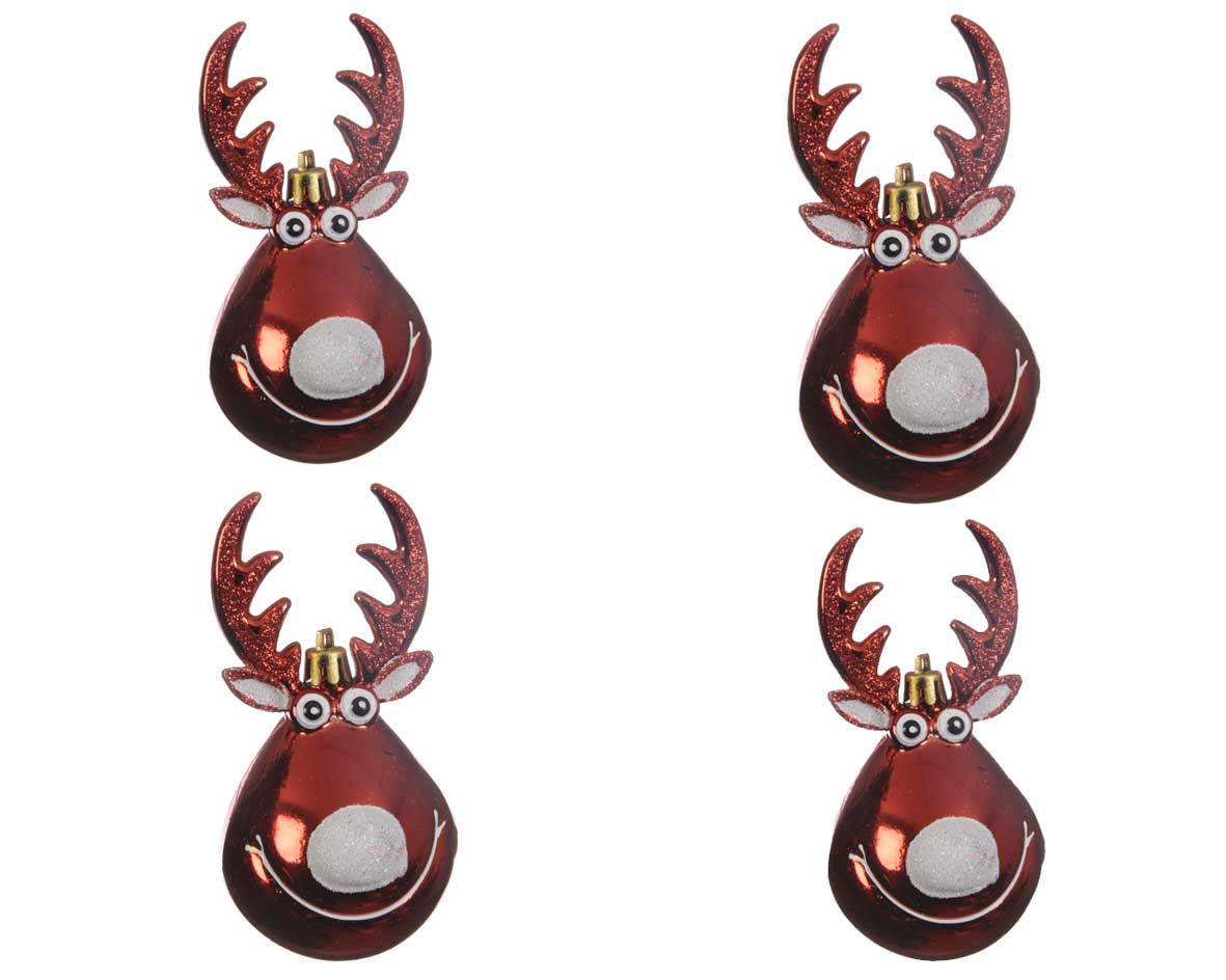 DECORAZIONE APPENDIBILE 4 TESTA DI RENNA ROSSE 11.5 CM
