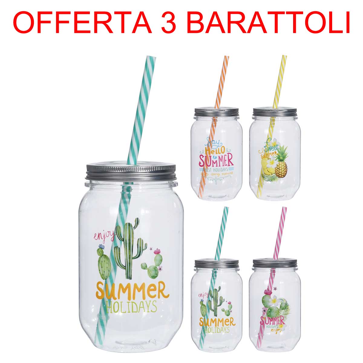 OFFERTA 3 BARATTOLI COLORATI CON CANNUCCIA 500ML