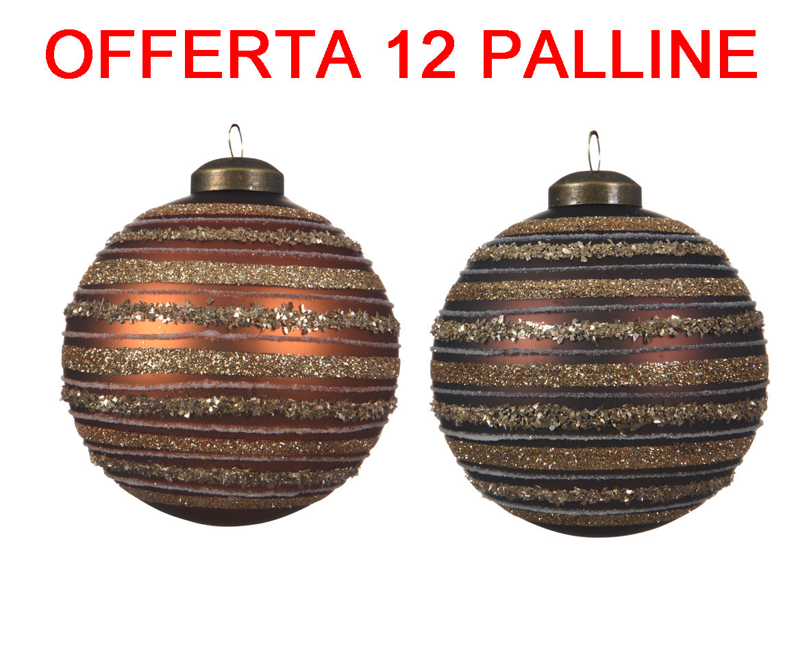 OFFERTA 12 PALLINE DI NATALE 8CM CARAMELLO/CIOCCOLATO ASSORTITA