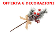 OFFERTA 6 PZ RAMO BACCHE ROSSE/PIGNA  28 CM
