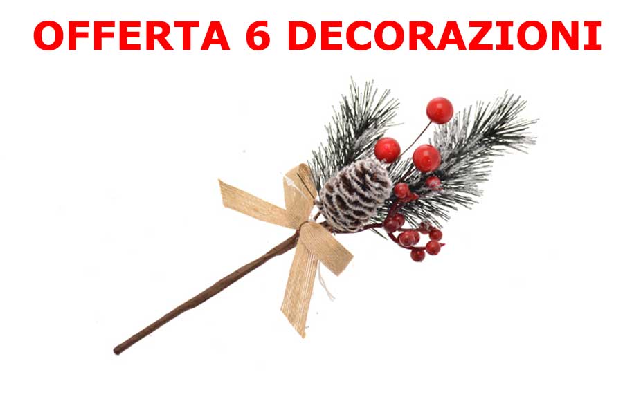 OFFERTA 6 PZ RAMO BACCHE ROSSE/PIGNA  28 CM