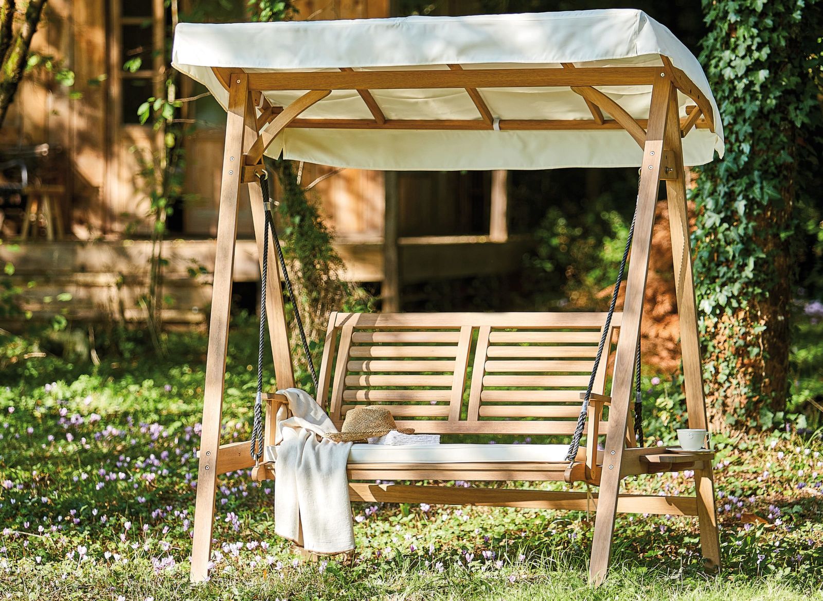 DONDOLO 2 POSTI IN ACACIA ECRU 170X100X200CM