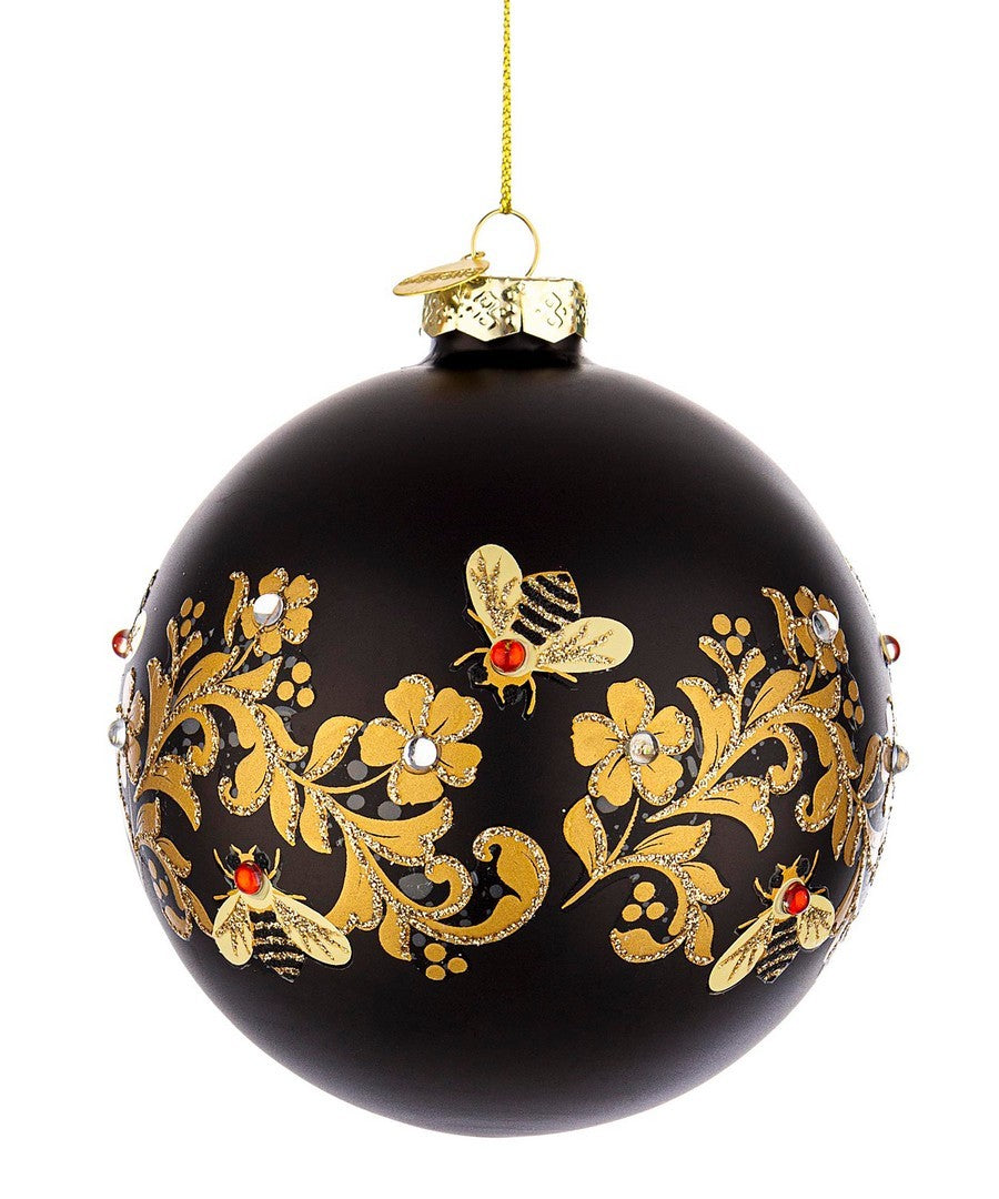 PALLINA DI NATALE NERA CON DECORAZIONE API HONEYBEE Ø10CM