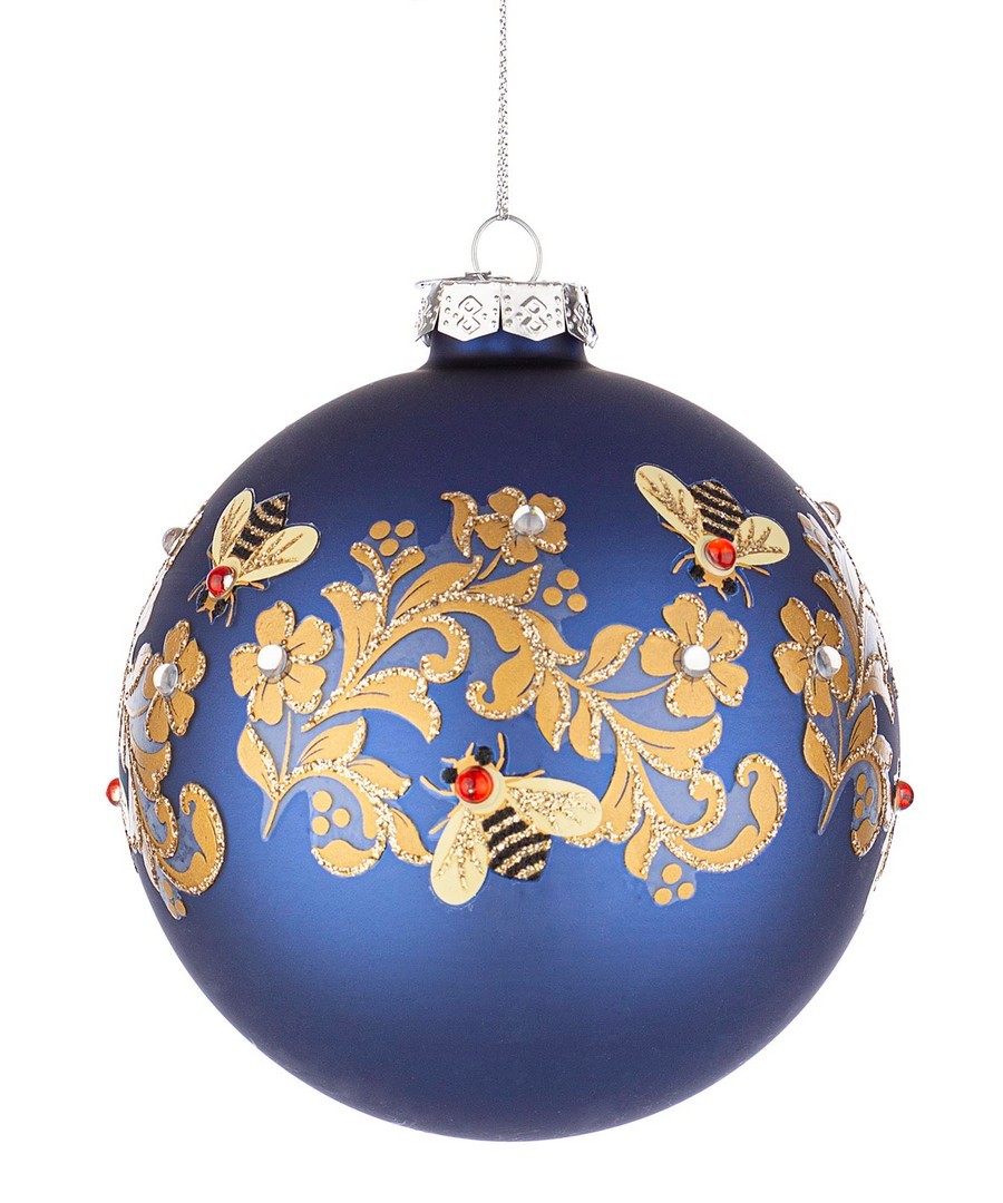 PALLINA DI NATALE BLU CON DECORAZIONE API HONEYBEE Ø10CM