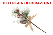 OFFERTA 6 PZ RAMO CON BACCHE ROSSE/PIGNA 27 CM