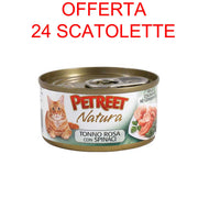 OFFERTA 24 SCATOLETTE CIBO UMIDO GATTO ADULTO NATURA TONNO ROSA/SPINACI 70GR
