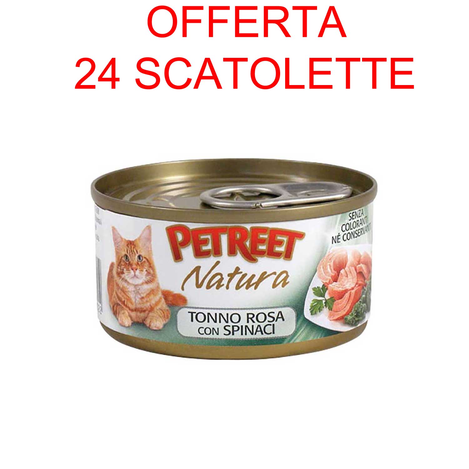 OFFERTA 24 SCATOLETTE CIBO UMIDO GATTO ADULTO NATURA TONNO ROSA/SPINACI 70GR