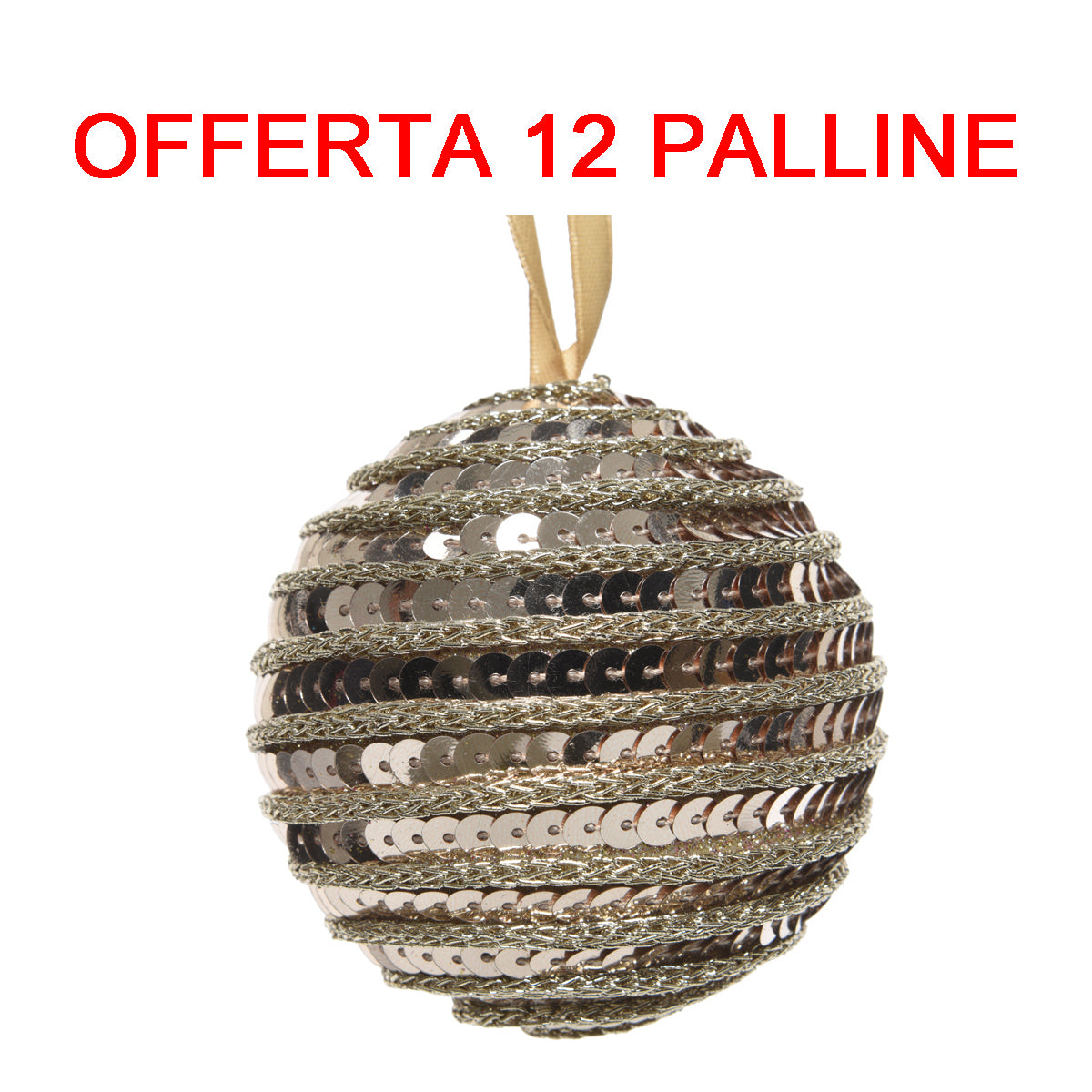 OFFERTA 12 PALLINE DI NATALE 8CM CON PAILLETTES LINO NATURALE