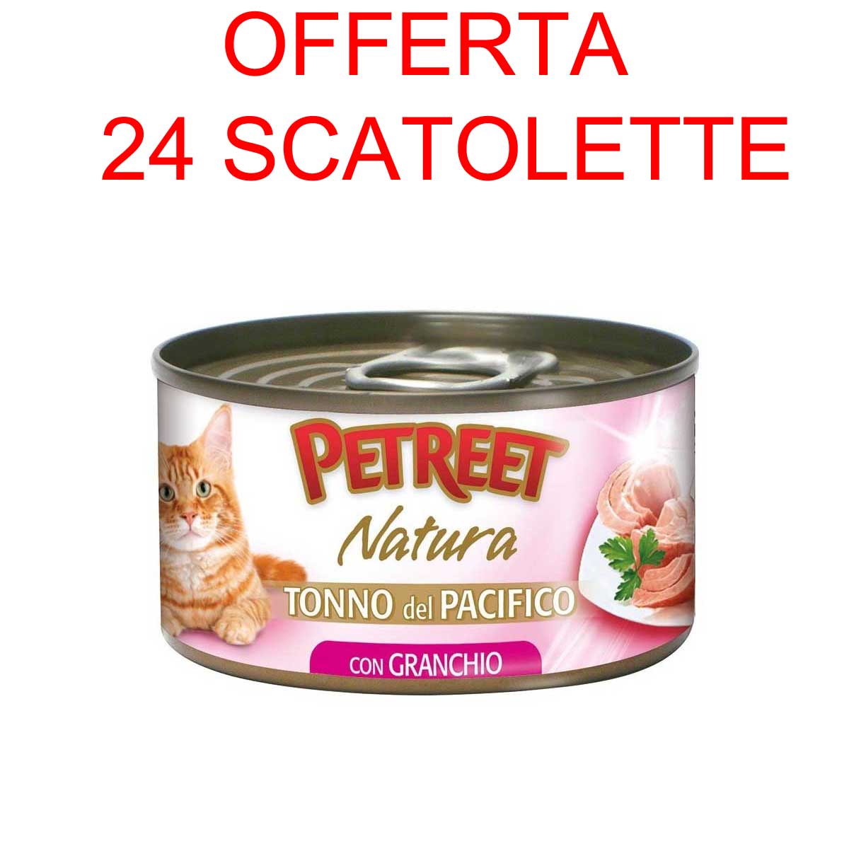 OFFERTA 24 SCATOLETTE CIBO GATTO NATURA TONNO DEL PACIFICO/GRANCHIO 70GR