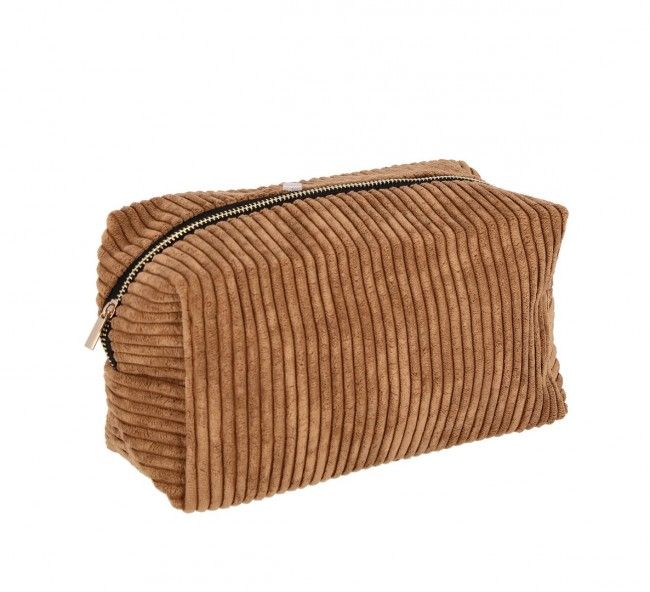 Beauty case rettangolare effetto velluto a coste, 19 x 11h cm, terracotta