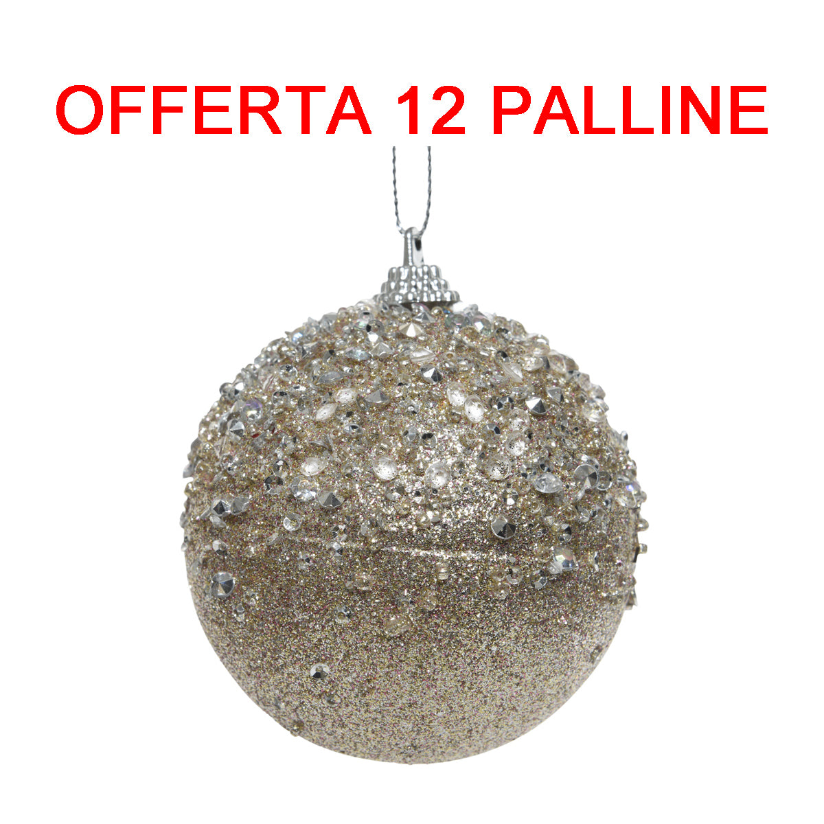 OFFERTA 12 PALLINE DI NATALE 8CM CON BRILLANTINI E DIAMANTI LINO NATURALE