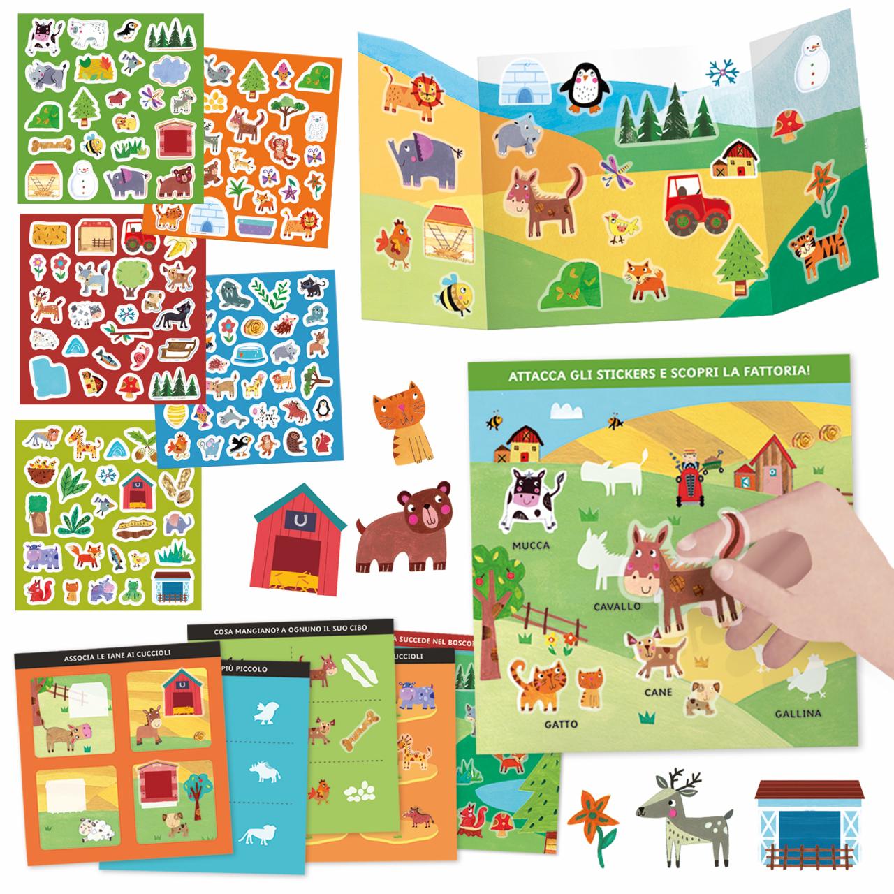 Gioco Educativo Scuola Stickers Animali e Ambienti 130 Adesivi 3-6 Anni Headu