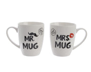 OFFERTA 2 MUG CERAMICA MRS/MR 8.5X11.5X10.5 CM BIANCA
