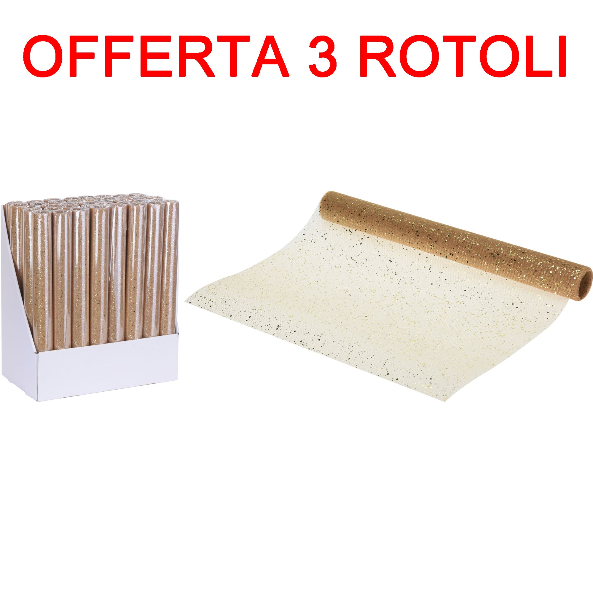 OFFERTA 3 PZ ROTOLO DI ORGANZA 38X200CM PER DECORAZIONI ORO