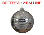 OFFERTA 12 PALLINE DI NATALE 8CM ARGENTO MERCURIO