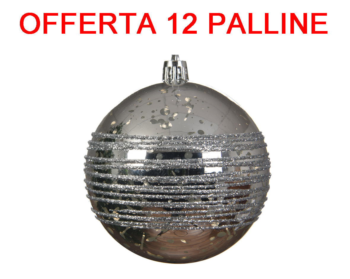 OFFERTA 12 PALLINE DI NATALE 8CM ARGENTO MERCURIO
