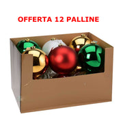 OFFERTA 12 PALLINE DI NATALE 15 CM MERRY LANE BIANCO/ORO/ROSSO/VERDE