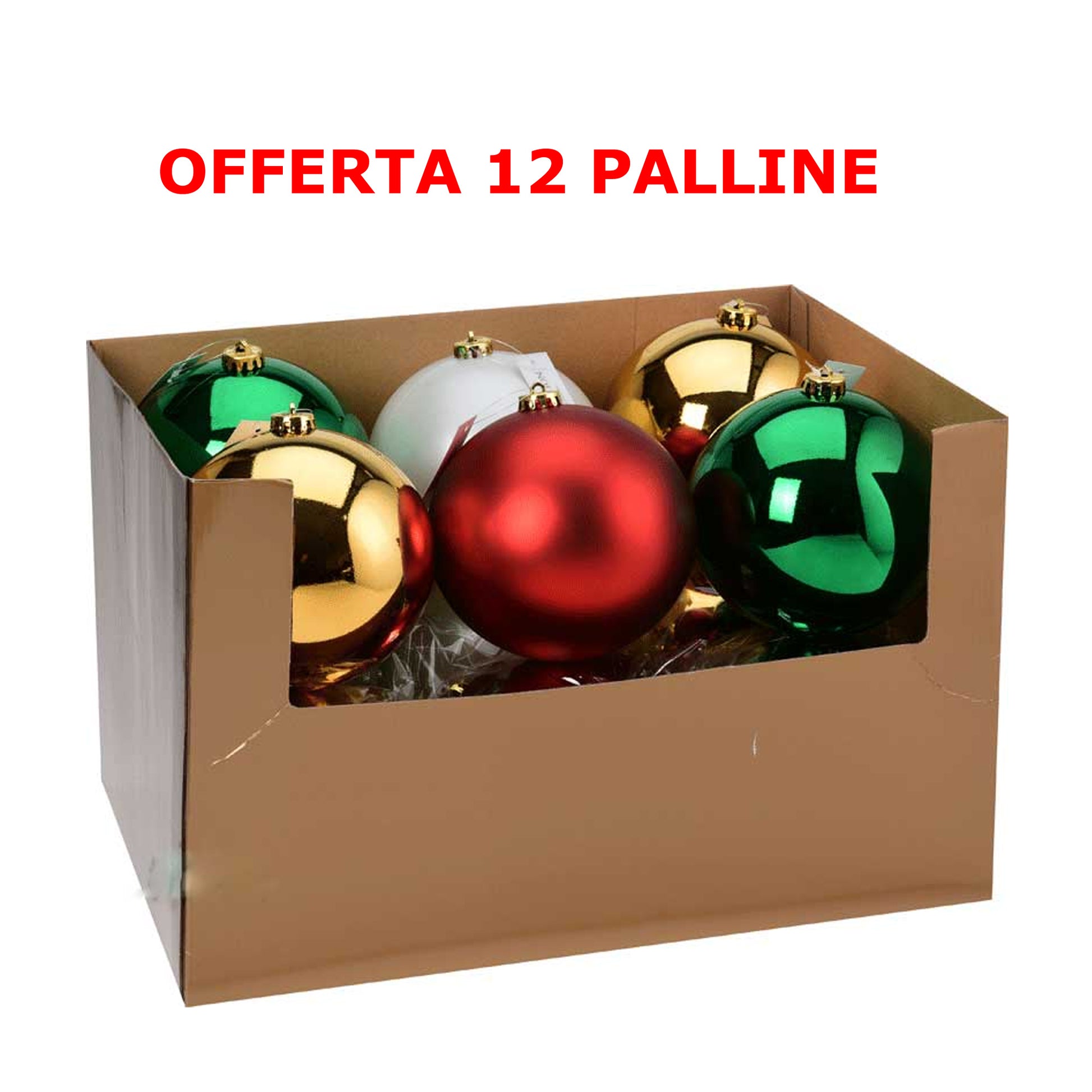 OFFERTA 12 PALLINE DI NATALE 15 CM MERRY LANE BIANCO/ORO/ROSSO/VERDE