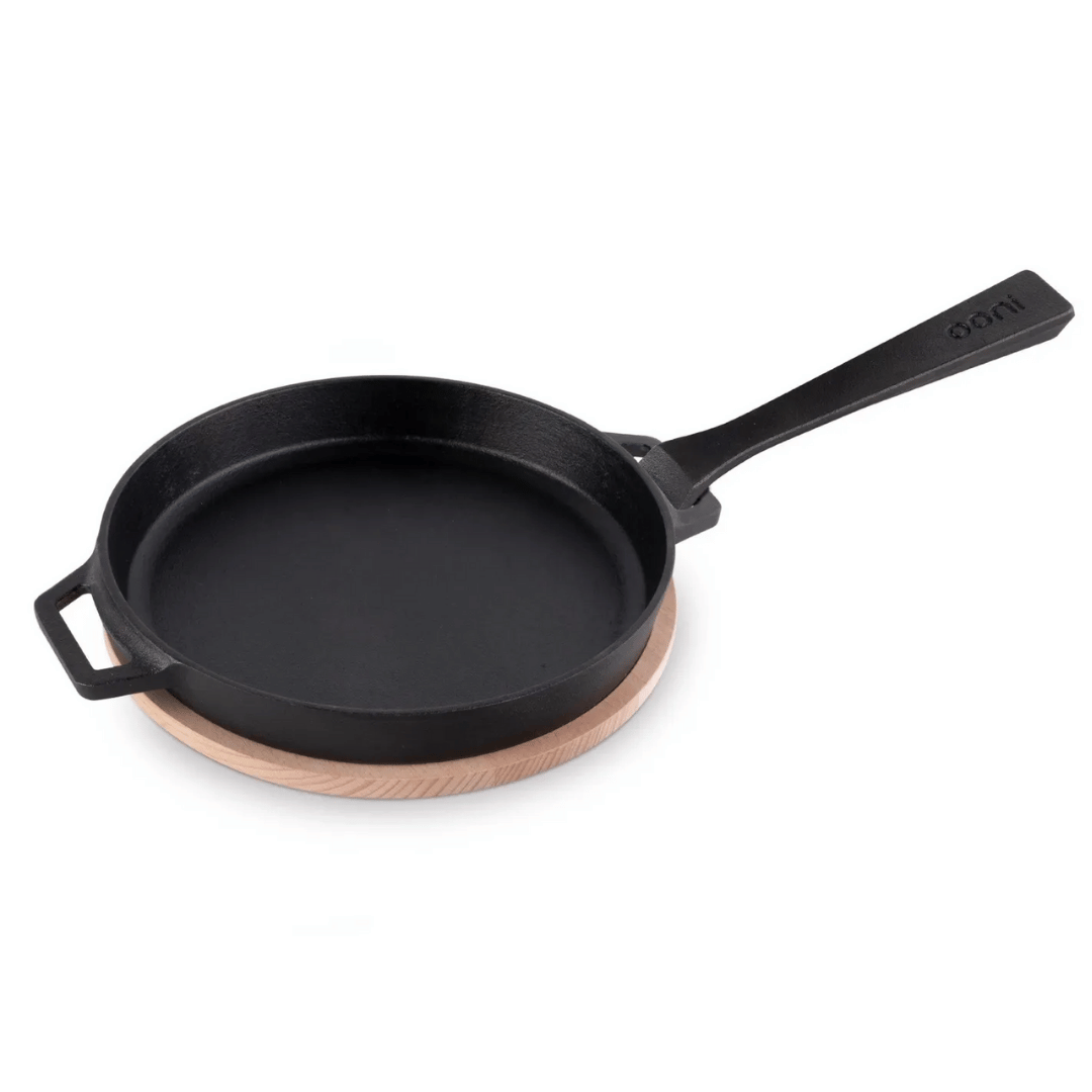 PADELLA TONDA IN GHISA E SUPPORTO IN LEGNO 23 CM