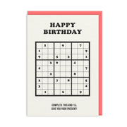 Ohh Deer Biglietto di auguri "Complete This Sudoku Birthday" A6 (152 x 112 x 1,5 mm), corallo/avorio