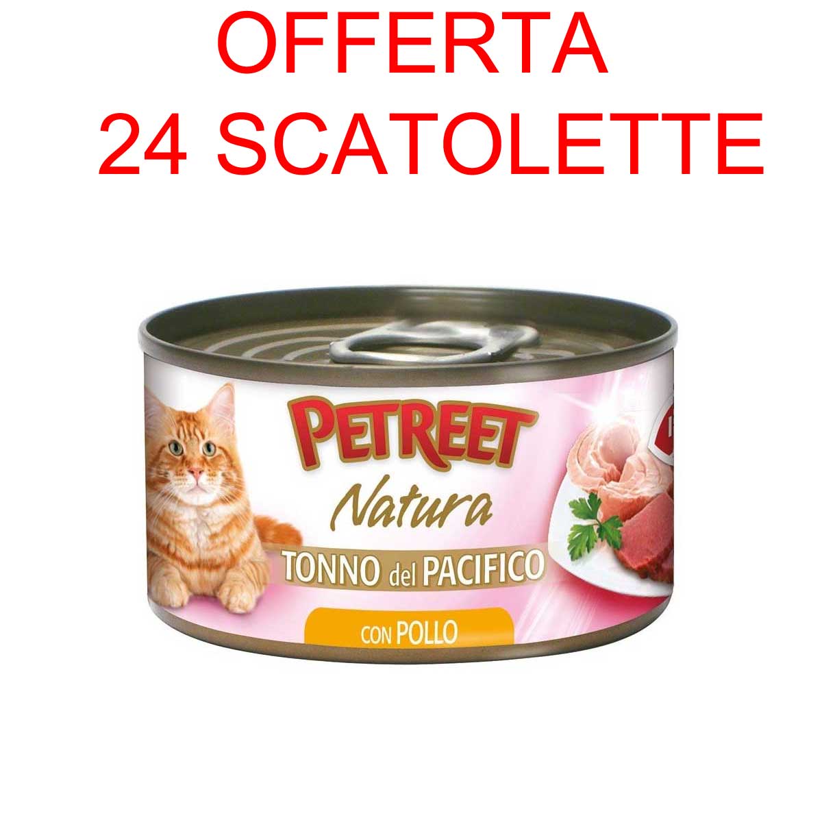 OFFERTA 24 SCATOLETTE CIBO GATTO NATURA TONNO DEL PACIFICO/POLLO 70GR