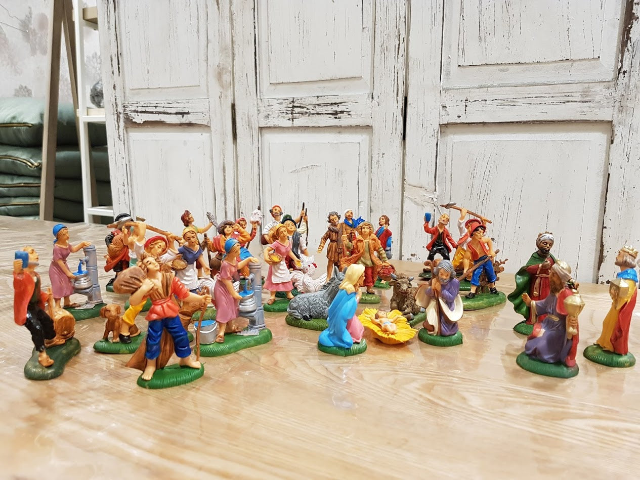 SET 32 STATUINE NATIVITA' + PASTORI SEMPLICI E DOPPI 8CM